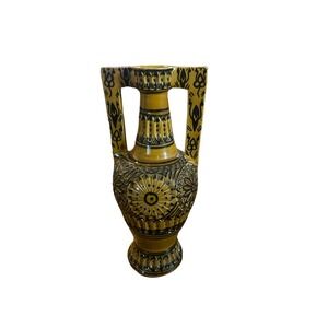 Vintage Hand-Painted Hand-Carved Tunisian Nabeul Pottery Vase Ceramic 11"